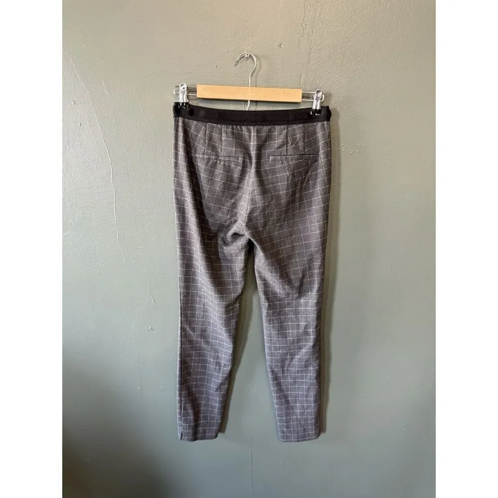 Zara Womens Gray Plaid Ankle Tapered Straight Leg Work Pant Size XS